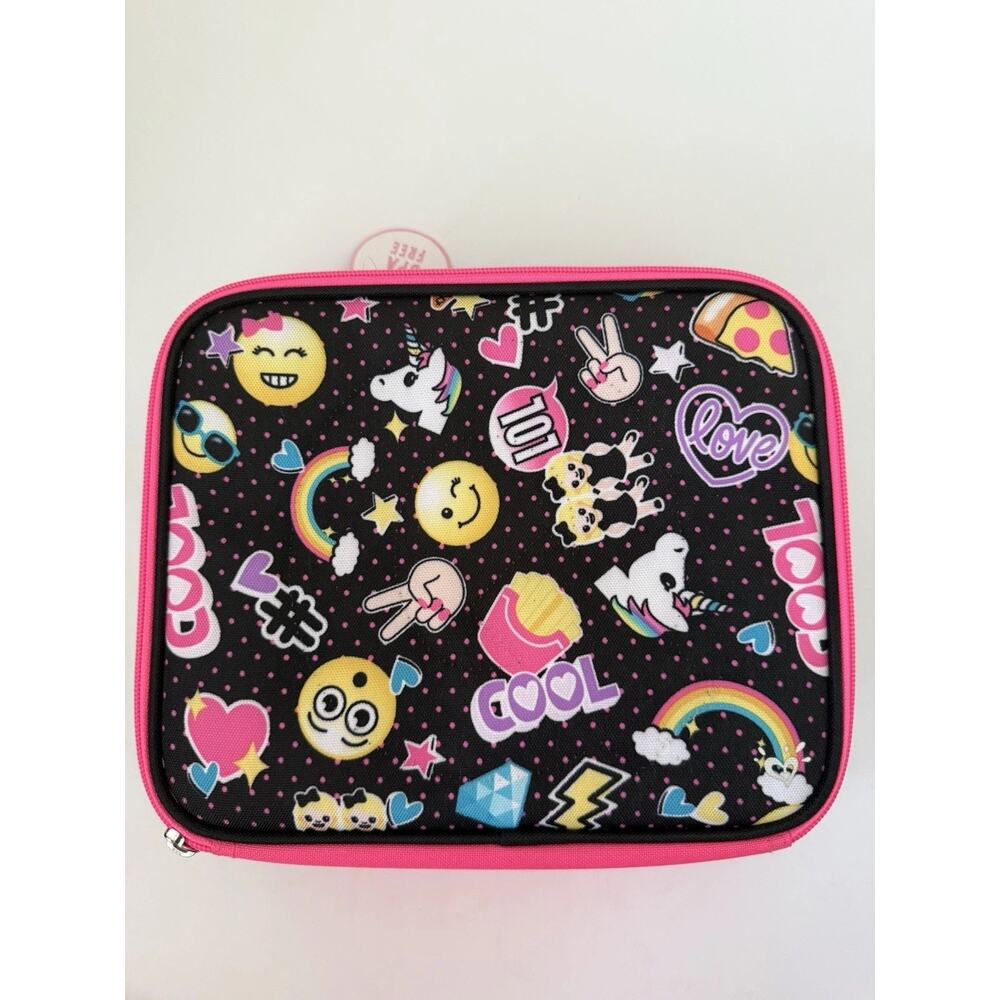 Justice Black Pink Emoji Vibes Insulated Handle Lunch Bag Lunch Tote Lunch Box